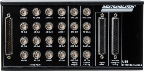 DT9834-16-4-16-BNC  High Performance USB DAQ Module; 16-bit, 500kHz, 16 AI, 4 AO, 32 DIO, 5 C/T, BNC Connectors